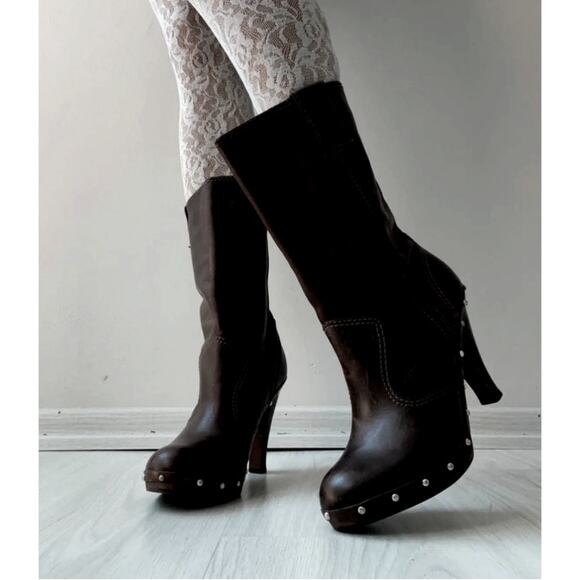 Michael Kors Leather Boots Studded Mid Calf Heels Side Zip Brazil Womens 9 Black - Picture 1 of 13